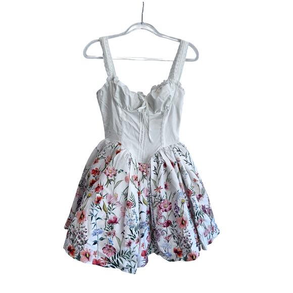 Unbranded Dresses & Skirts - White Floral Corset Dress M Bustier Bubble Skirt Cottagecore Coquette Fit A-Line